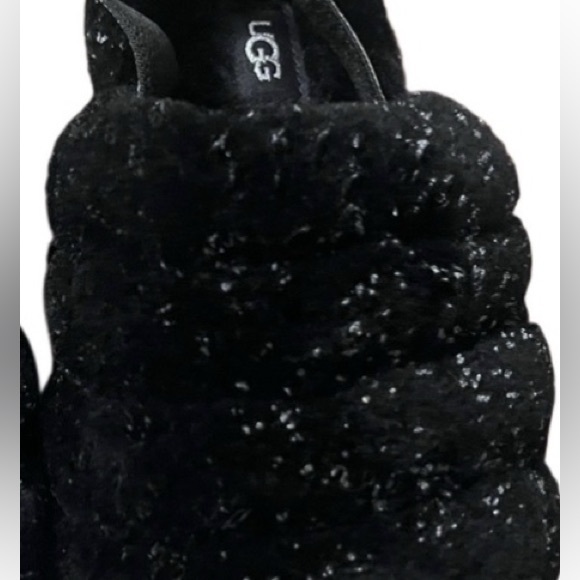 UGG Black Fuzzy Slippers with Glitter Accents - Picture 5 of 5